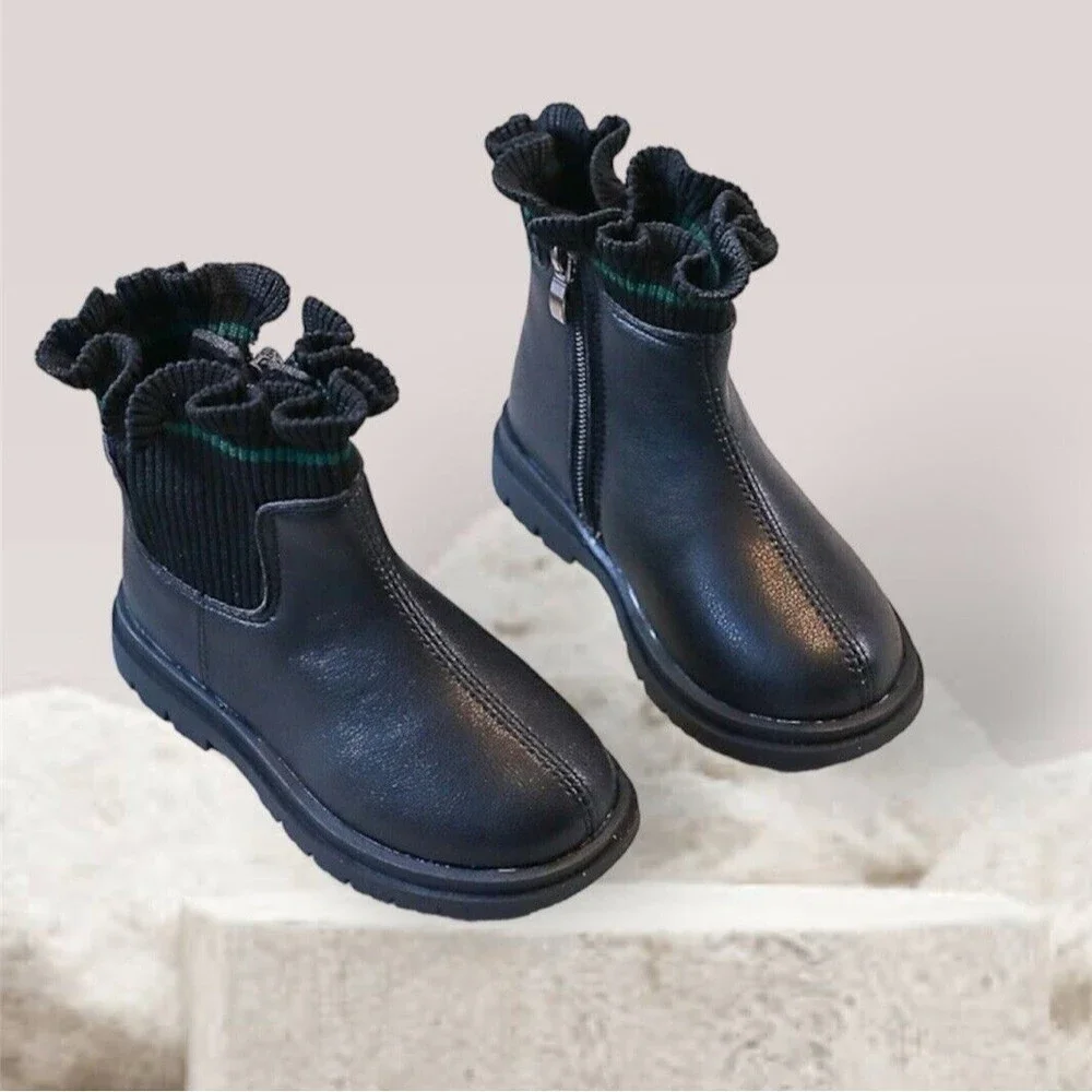 Big Girls Ankle Booties Black Chelsea Boots Size EU 36 US 6 Casual Warm Side Zip
